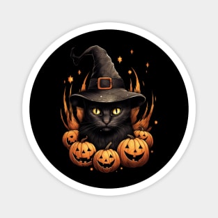 Black halloween cat with pumpkins Magnet